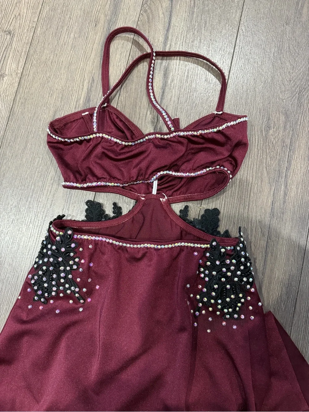 Kelle Burgundy stoned Dance costume